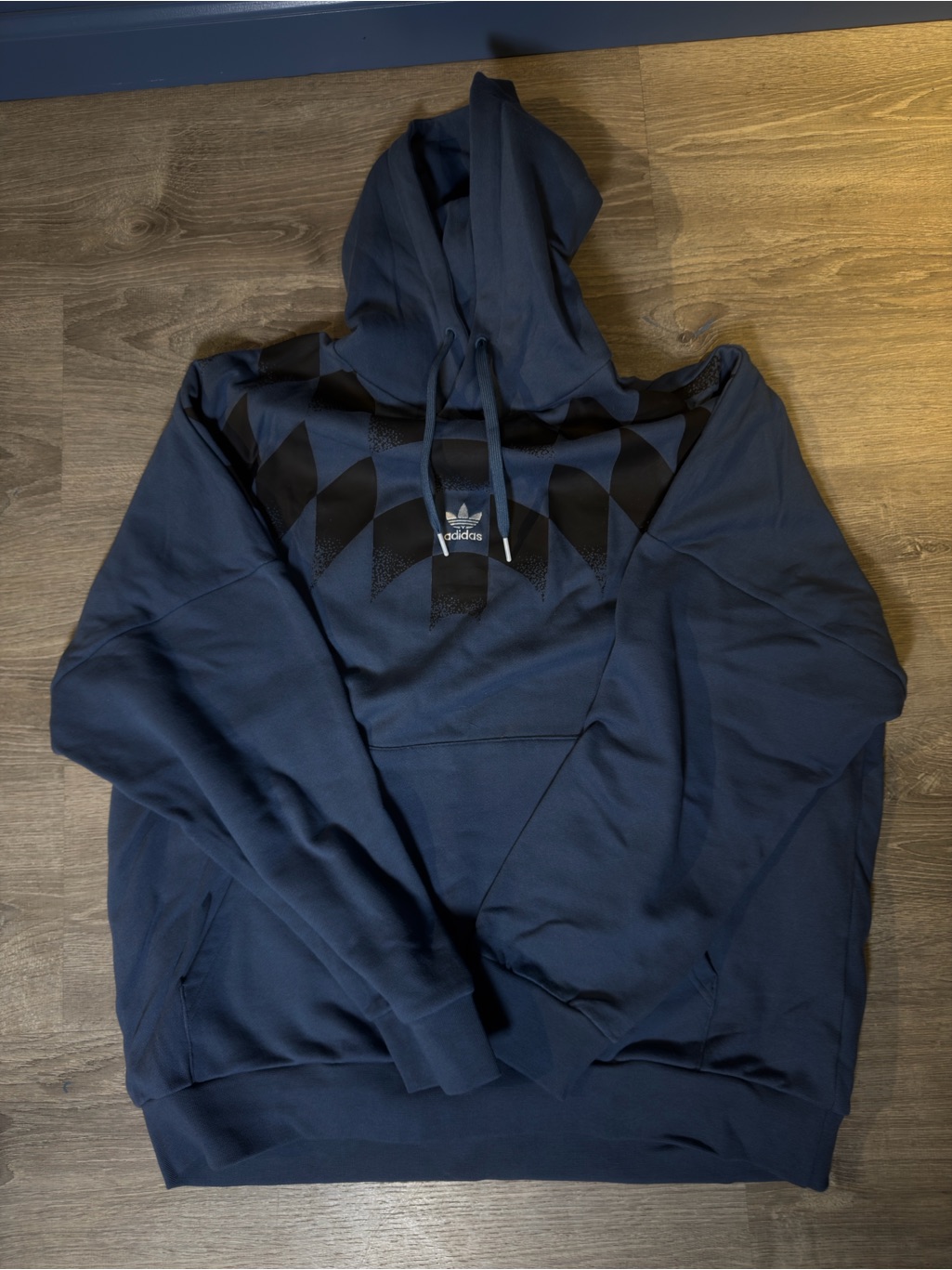 Adidas Navy Blue Hoodie With Black Trefoil Label